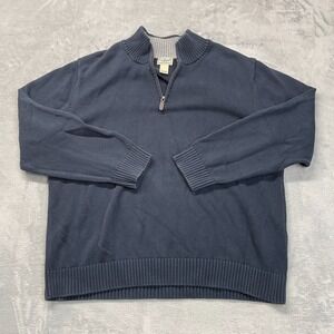 L.L. Bean Sweater Mens XXL Blue Tight Knit Ribbed Mock Neck 1/4 Zip Pullover